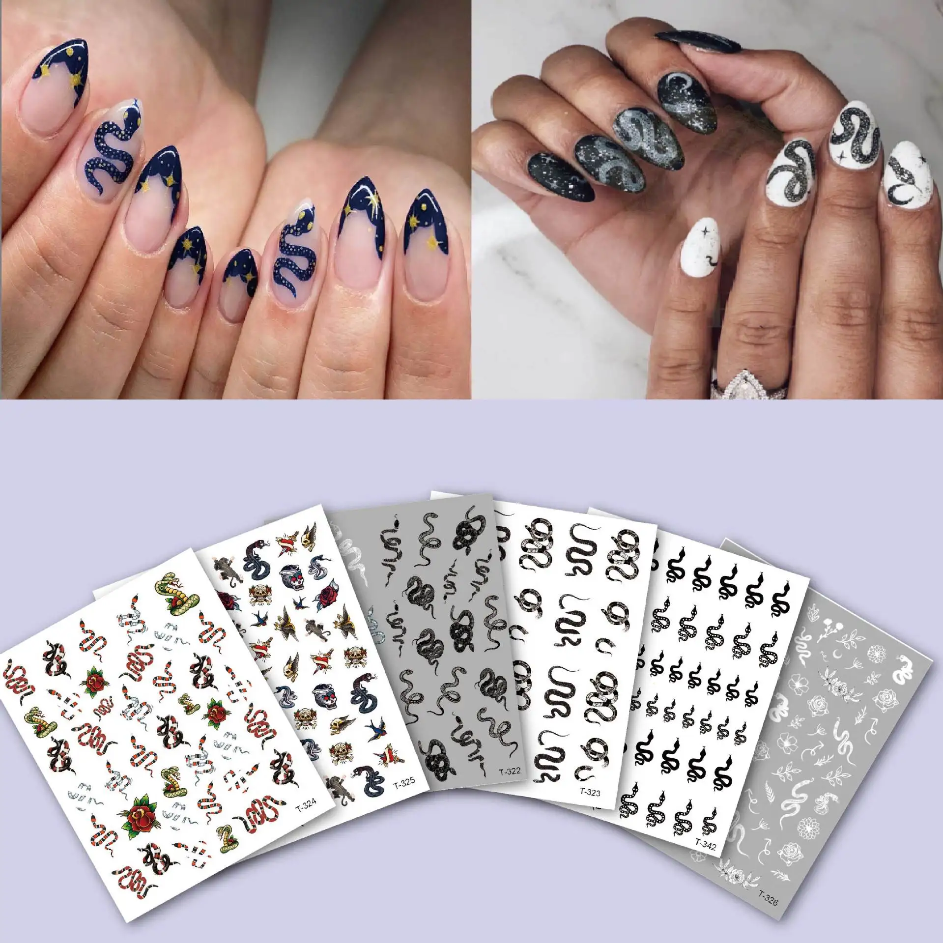 

10PCS Color Black and White Snake Nail Sticker Dark Cool Girl Python Pattern Punk High Cold Wind Nail Slider