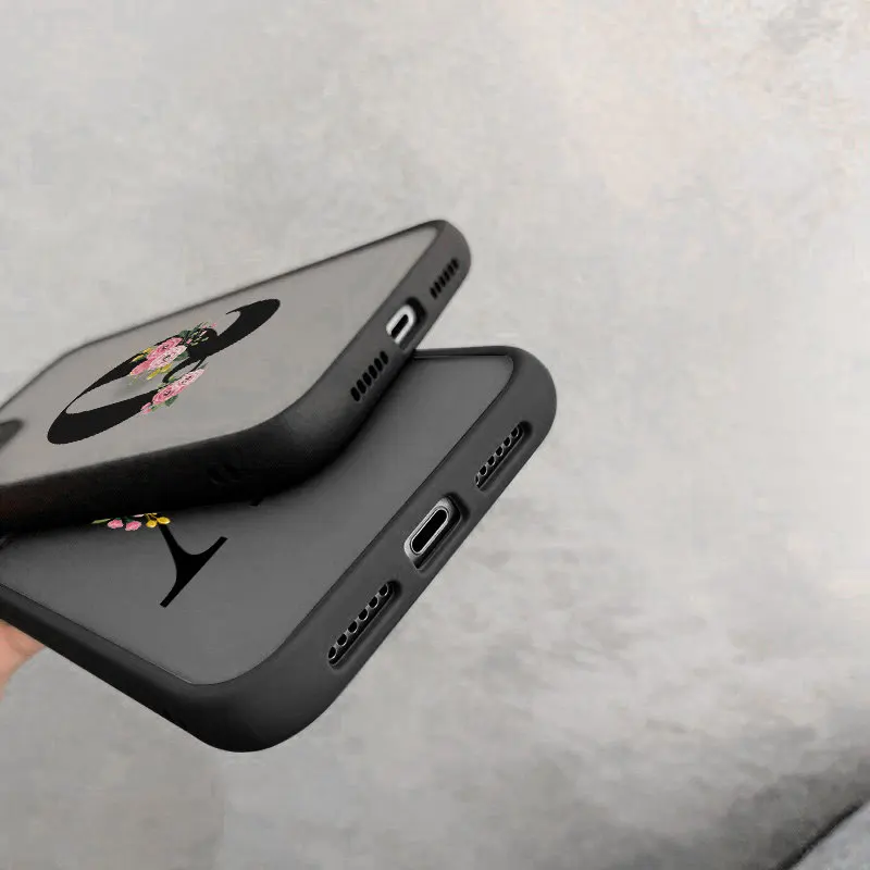 Camera Protection Initial Letter Phone Case For iPhone 11 12 13 Mini Pro Max X XS XR 7 8 Plus Flower Clear Matte Hard PC Cover