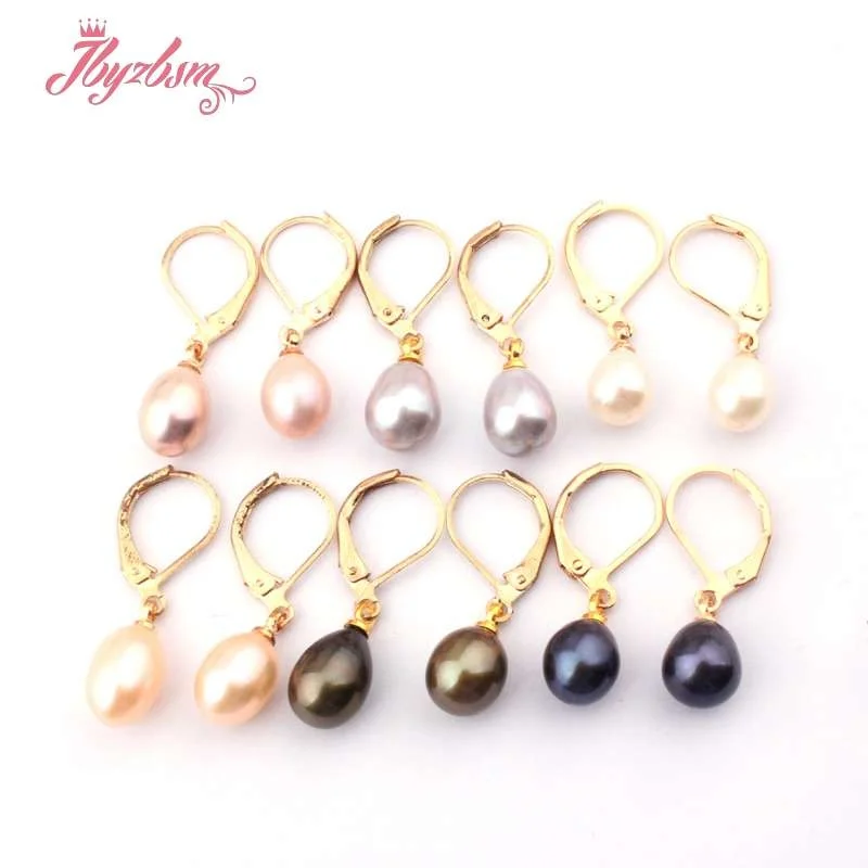 

7x8-8-9mm Oval Freshwater Pearl Natural Stone Beads Silver Plated Dangle Hook Jewelry Earrings For Woman Christmas Gift 1 Pair