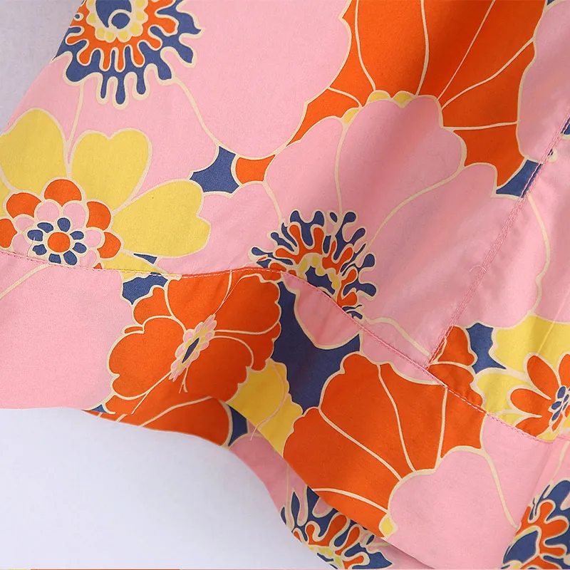 

Za 2 Piece Sets 2021 Spring And Autumn Women Flower Print Yellow Long Shirt Pant Set Female V Neck Casual Vacation Outfit