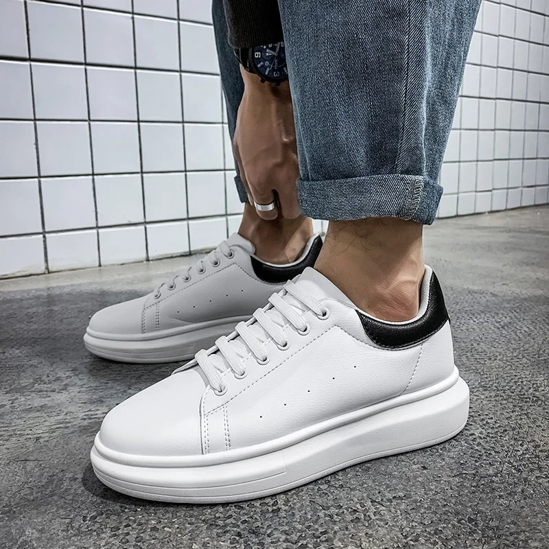 

Spring new designer slope heel white shoes men's sports shoes fashion PU leather thick soled women's shoes lovers sports shoes