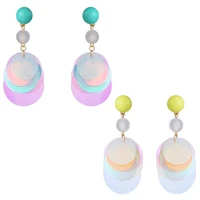 s925 colorful laser drop earrings for women personality geometric round dangle earrings fashion jewelry