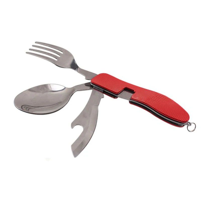 Красный Многофункциональный многофункциональный инструмент Складной Spork вилка Посуда Столовые приборы открывалка для бутылок ложка нож портативные столовые приборы для пикника и отдыха на природе - Цвет: Красный