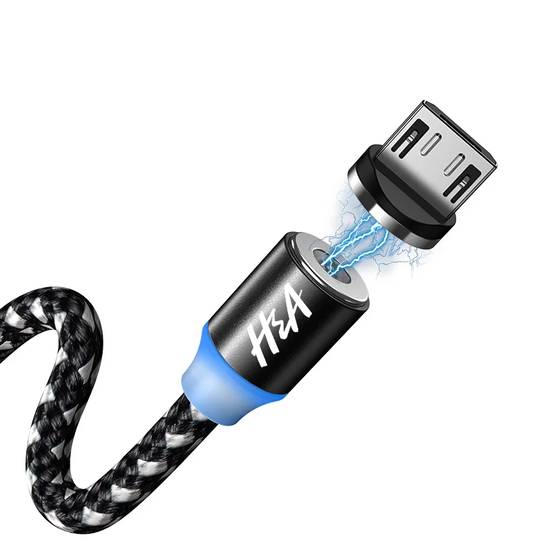 Black For Micro H& A Магнитный кабель для зарядки телефона Micro usb type C для iPhone кабель для освещения провод для быстрого заряда type-C samsung Магнитный кабель Redmi - Цвет: Black For Micro