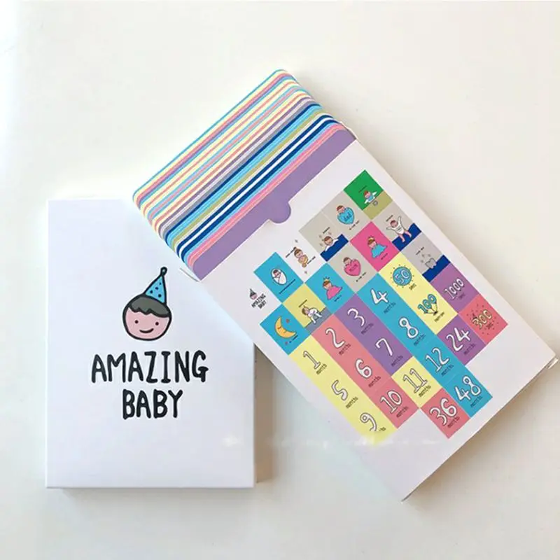 

32 Pcs/Set Month Card Baby Monthly Newborn Pregnant Photos Funny Cartoon Photography Photo Cards Stickers Shot Record