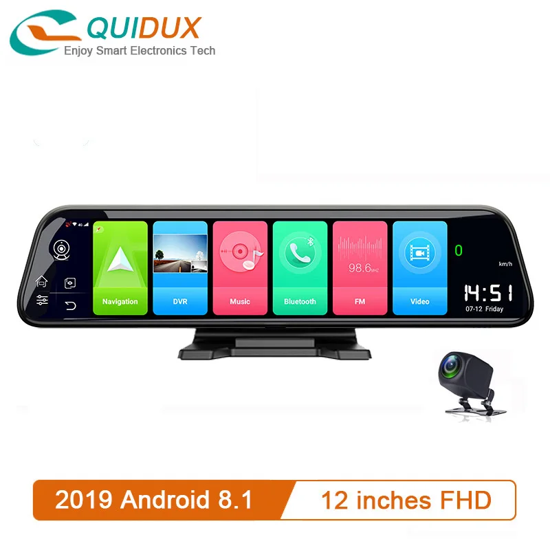 Newest 12" Android 8.1 Car DVRs Camera 2G+32G GPS Navi Center Console Mirror Dual 1080P Recorder 4G Wifi ADAS Dash cam FM