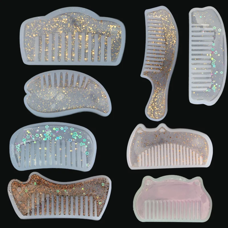 

DIY Mirror Transparent Silicone Mold Comb Series Make-up Handheld Mirror Epoxy Resin Mold Jewelry Making Craft Casting Mold