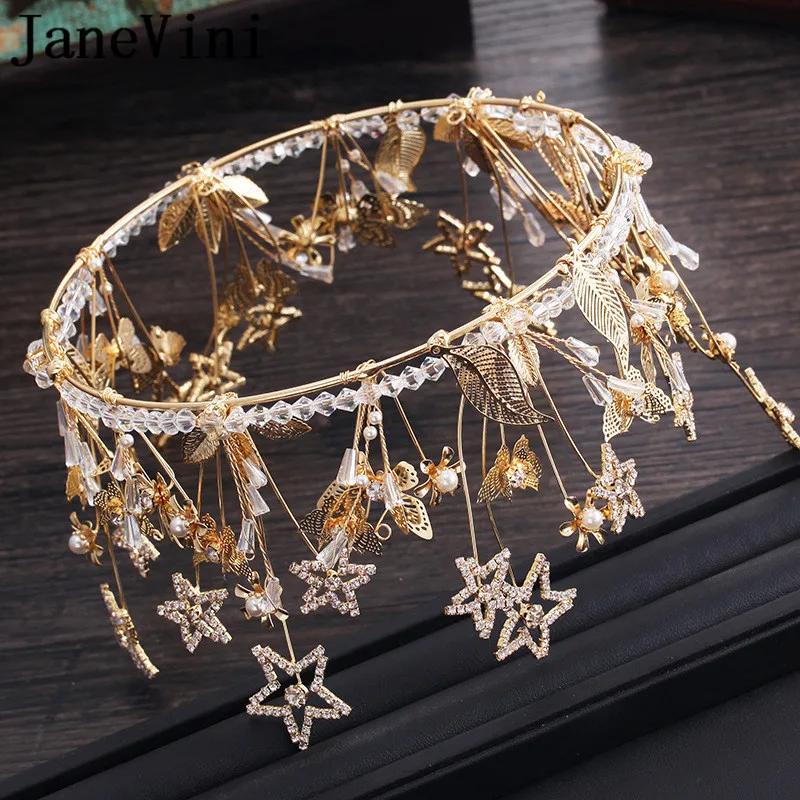 Барочная свадебная корона jaevini Стразы жемчужные золотые звезды листья круглые