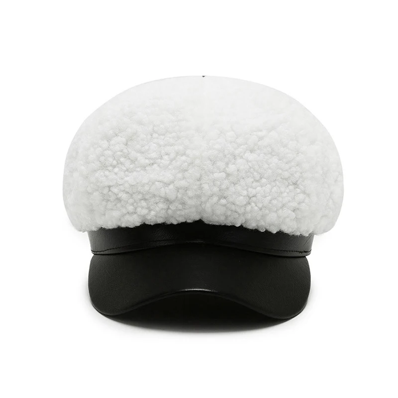 

Women Winter Lamb Wool Berets Female Autumn Octagonal Caps Female Casual Painter Newsboy Beige Black Visors Hat
