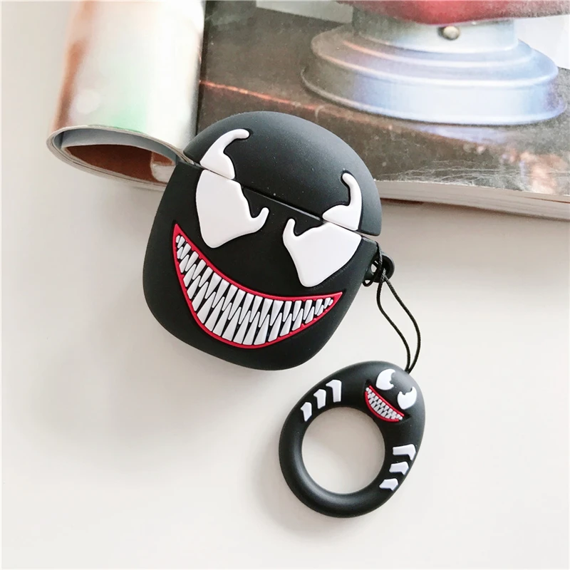 Супер Герои Человек-паук Бэтмен, Железный человек venom чехол для Airpods 2 1 беспроводные bluetooth наушники 3D Мягкий силиконовый чехол кольцо коробка - Цвет: 2
