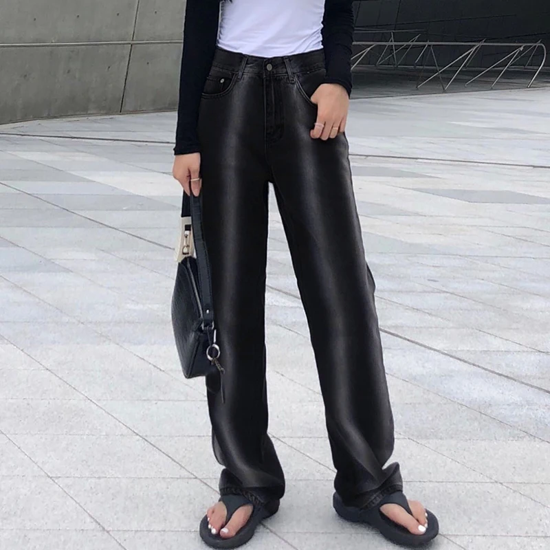 

Women Oversized 90s Autumn New Casual Baggy Straight Pants Vintage Jeans Black Gradient Stripe High Waist Trousers Denim Pants