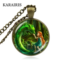 karairis vintage fantasy fairytale woodland moss dragon girl necklace glass cabochon craft print art jewelry making necklace