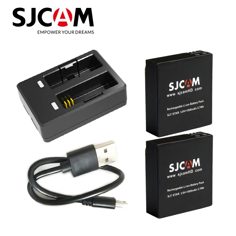 

SJ7 Star Dual Charger + 2pcs Battery 1000mAh Rechargeable Li-ion Battery For SJCAM SJ7 STAR Action Camera