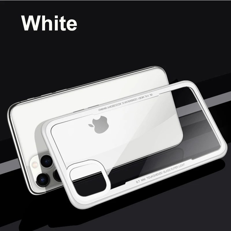 White Роскошный прозрачный стеклянный чехол для iPhone11 Pro Max, силиконовый бампер для iPhone XS MAX XR X 7 Plus 8 7plus 8plus 6 6S - Цвет: White