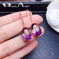 black angel silver elegant amethyst drop earrings for women purple tourmaline gemstone earrings jewelry gift