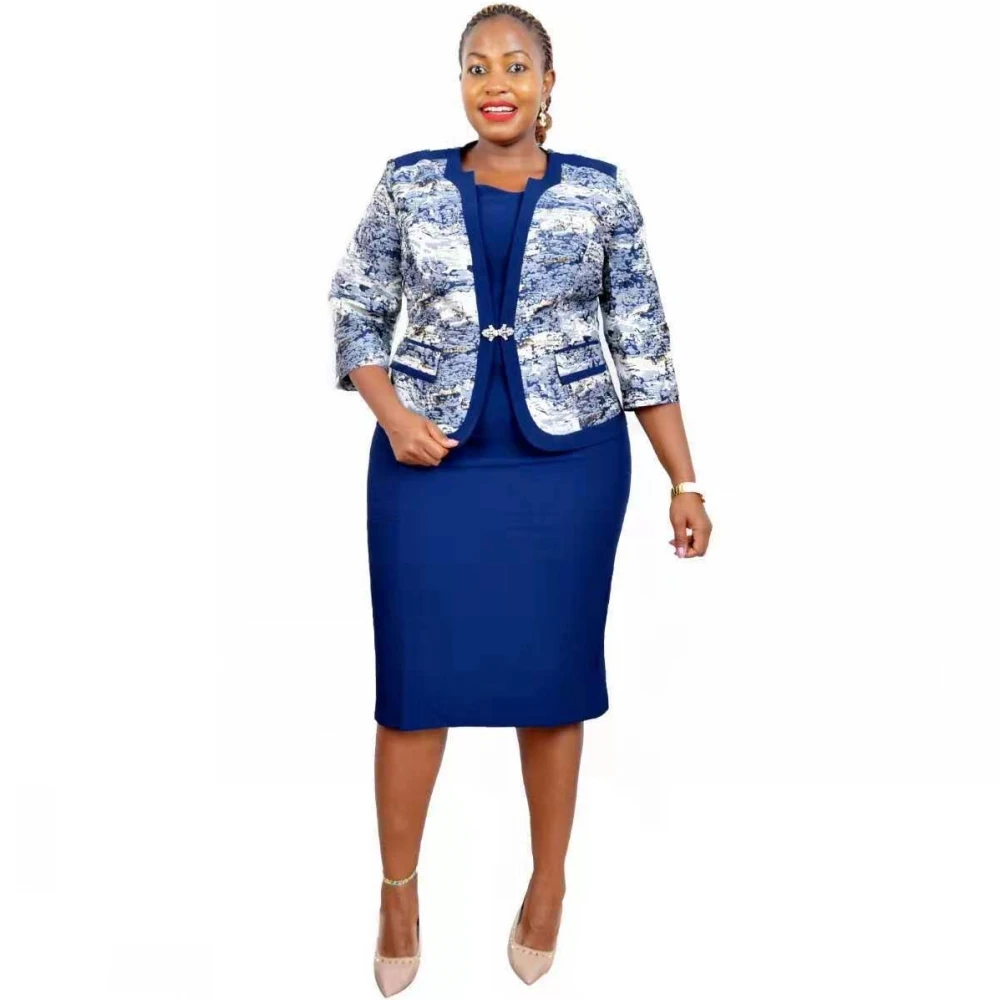

2 Piece Set African Dresses For Women Coat And Office Lady Dress Autumn Winter New Bazin Riche Traditional Africa Clothing