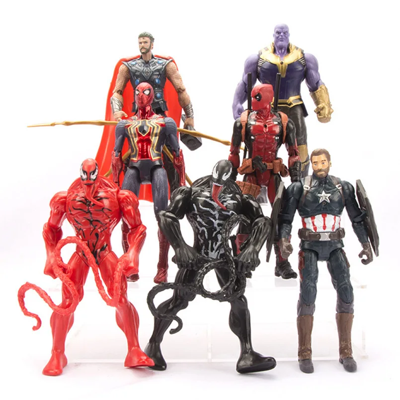 7pcs 7 шт./компл. Мстители Капитан Америка Venom танос «Человек-паук»; «Дэдпул»; Железный человек из ПВХ, движущаяся фигурка, Железный человек Коллекционная модель игрушки - Цвет: 7pcs