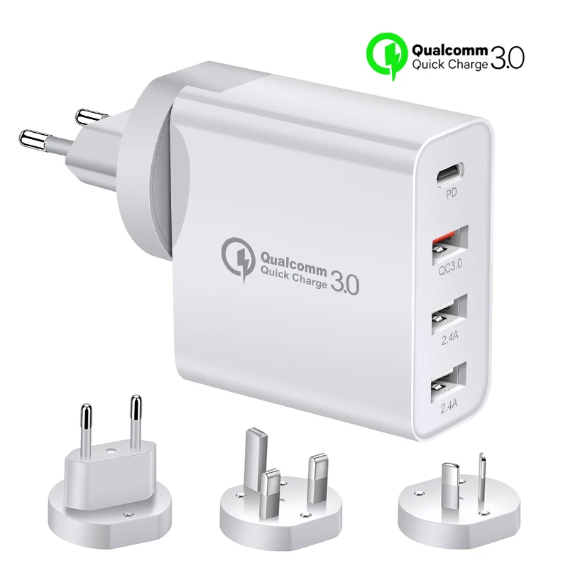 Сетевое зарядное устройство PD 48 Вт PD3.0 /PD2.0 QC 3 0 быстрая зарядка со штепсельной
