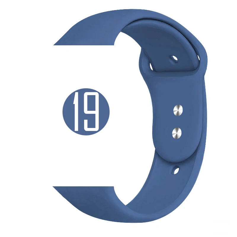 19 Royal Blue Цветной мягкий силиконовый спортивный ремешок для Apple Watch Series 5 4 3 2 1 38 мм 42 мм резиновый ремешок для часов iWatch 5 4 40 мм 44 мм - Цвет ремешка: 19 Royal Blue