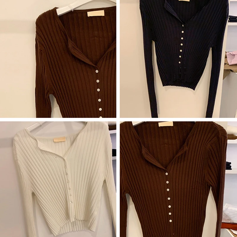 Весенний новый свитер в полоску с V-образным вырезом и длинным рукавом женский