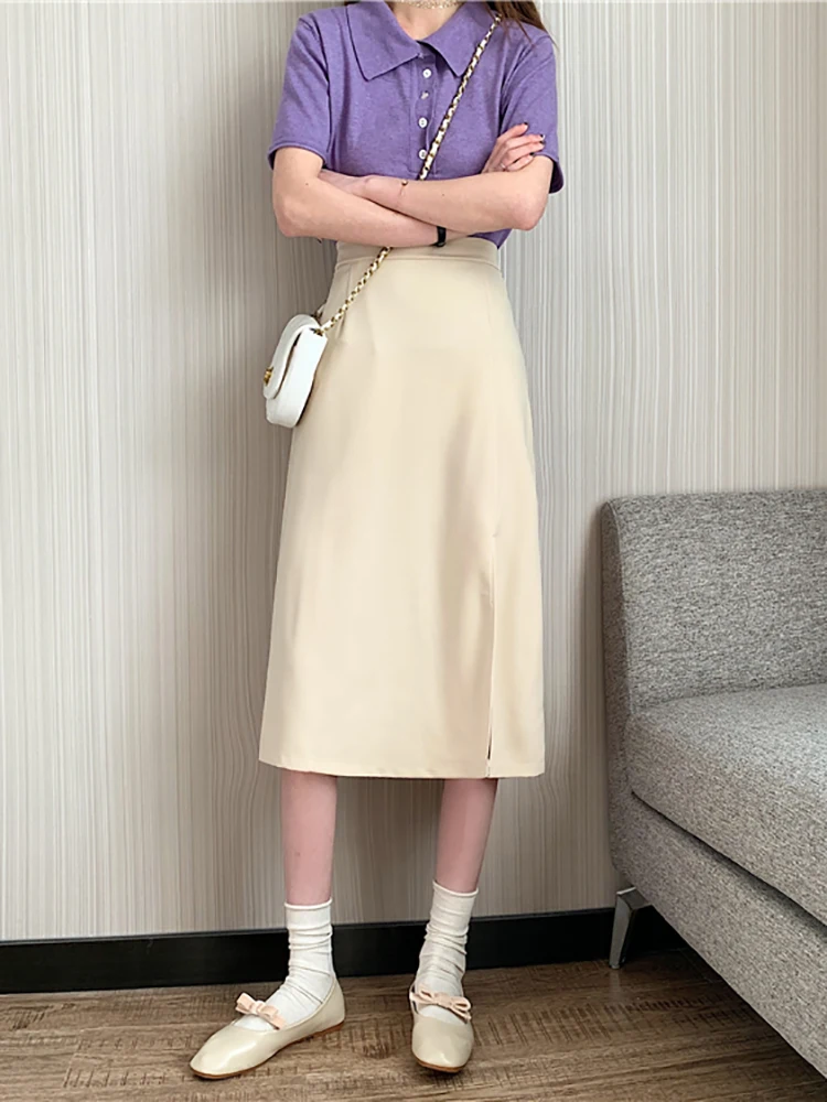 

woman skirts Spring 2021 new temperament black skirt mid-length high waist a-line thin hip skirt