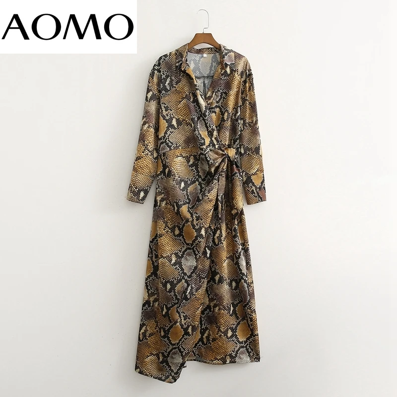 

AOMO 2021 Autumn Fashion Women Snake Print Long Shirt Dress Long Sleeve Office Ladies Maxi Dress With Slash 1D437A
