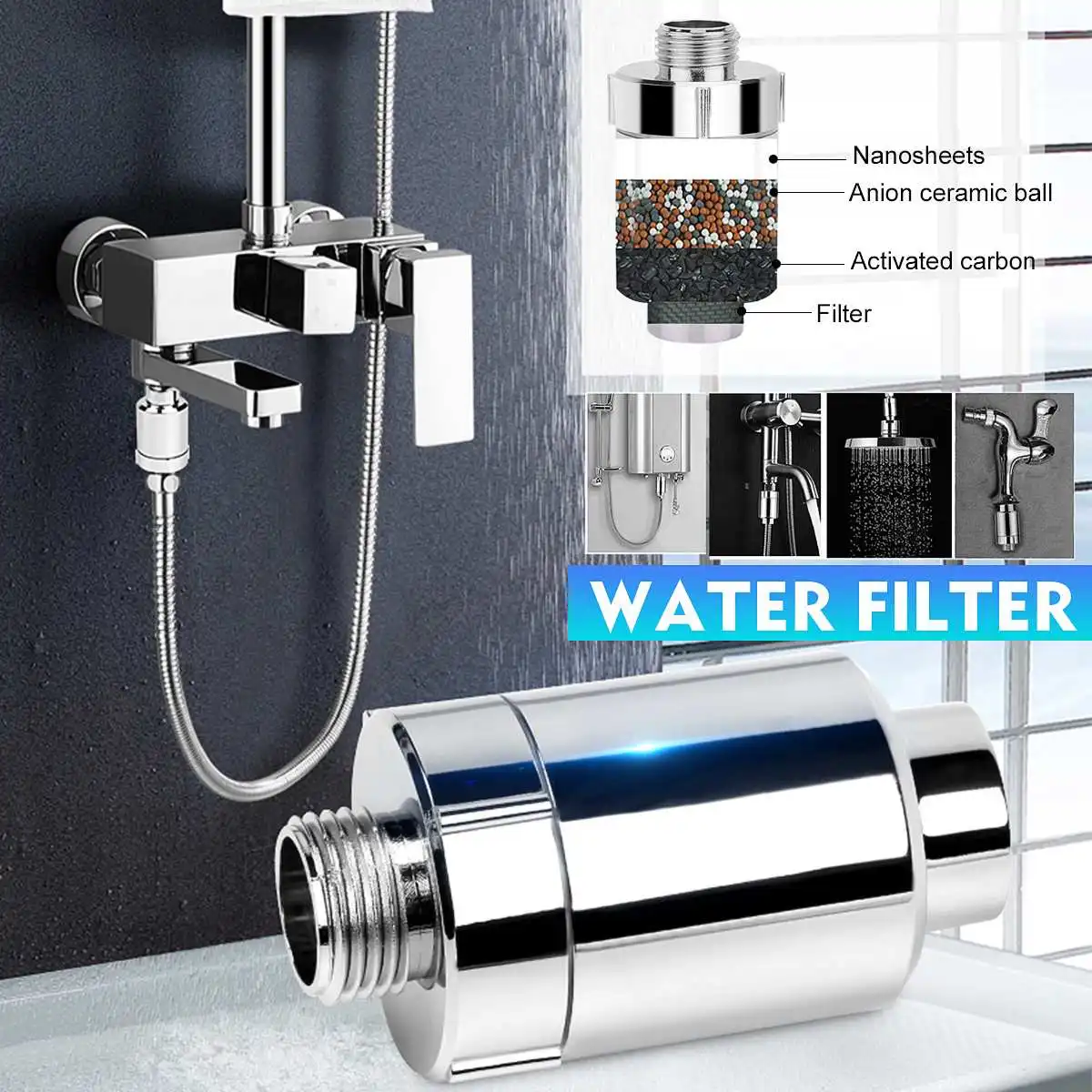 

4 Layers Filtration Faucet Bath Water Purifier Shower Front Filter Water Filter Water Treatment Health Softener Chlorine Removal