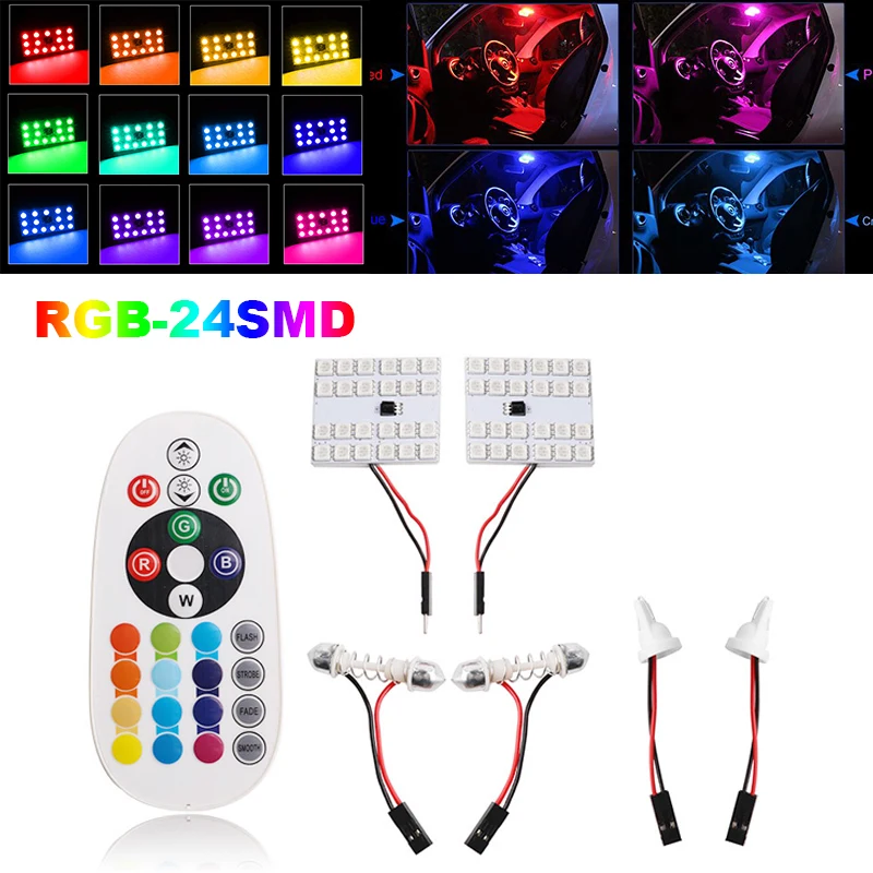 Автомобильный RGB T10 светодиодный фестон 5050 24SMD пульт дистанционного управления Rgb