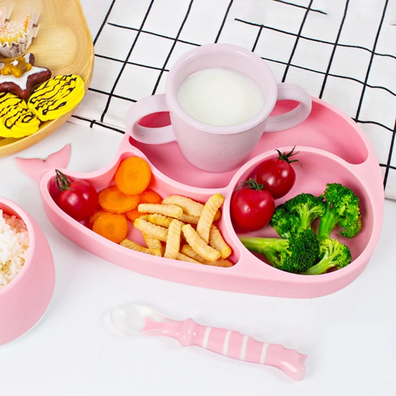

Cartoon Whale Waterproof Silicone Baby Divided Suction Bowl Non-Slip Dinner Dish