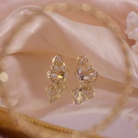 1pair silver needle butterfly wings micro inlaid three dimensional earrings flashing diamonds zircon exquisite earrings
