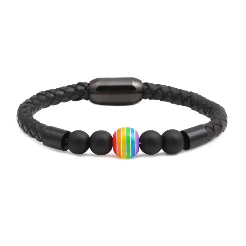 Радужные бусины лава камень лечебный Балансирующий браслет из натуральной кожи