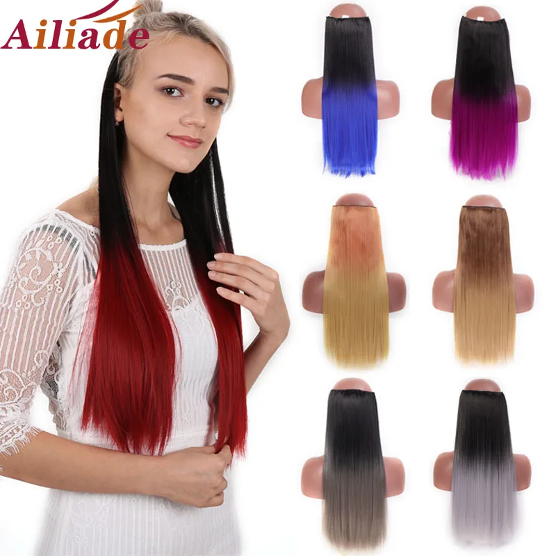 Женские длинные прямые накладные волосы AILIADE синтетические на 5 заколках