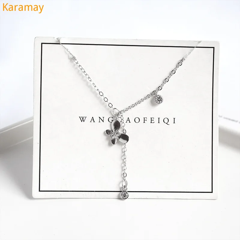 

S925 Sterling Silver Butterfly Necklace Korean chic simple temperament female Liu Su clavicle chain fashion student trend jewel