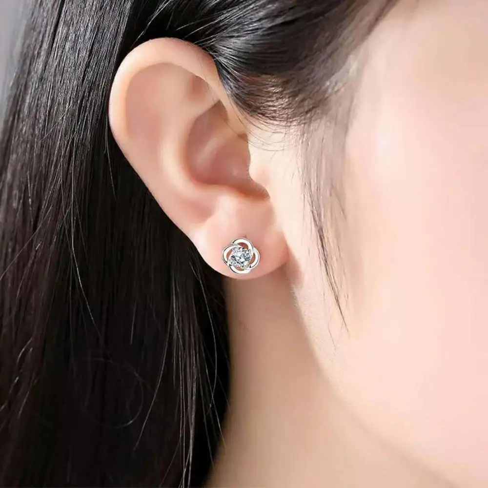 Посеребренные серьги с четырехлистным клевером lucky Простые Модные из