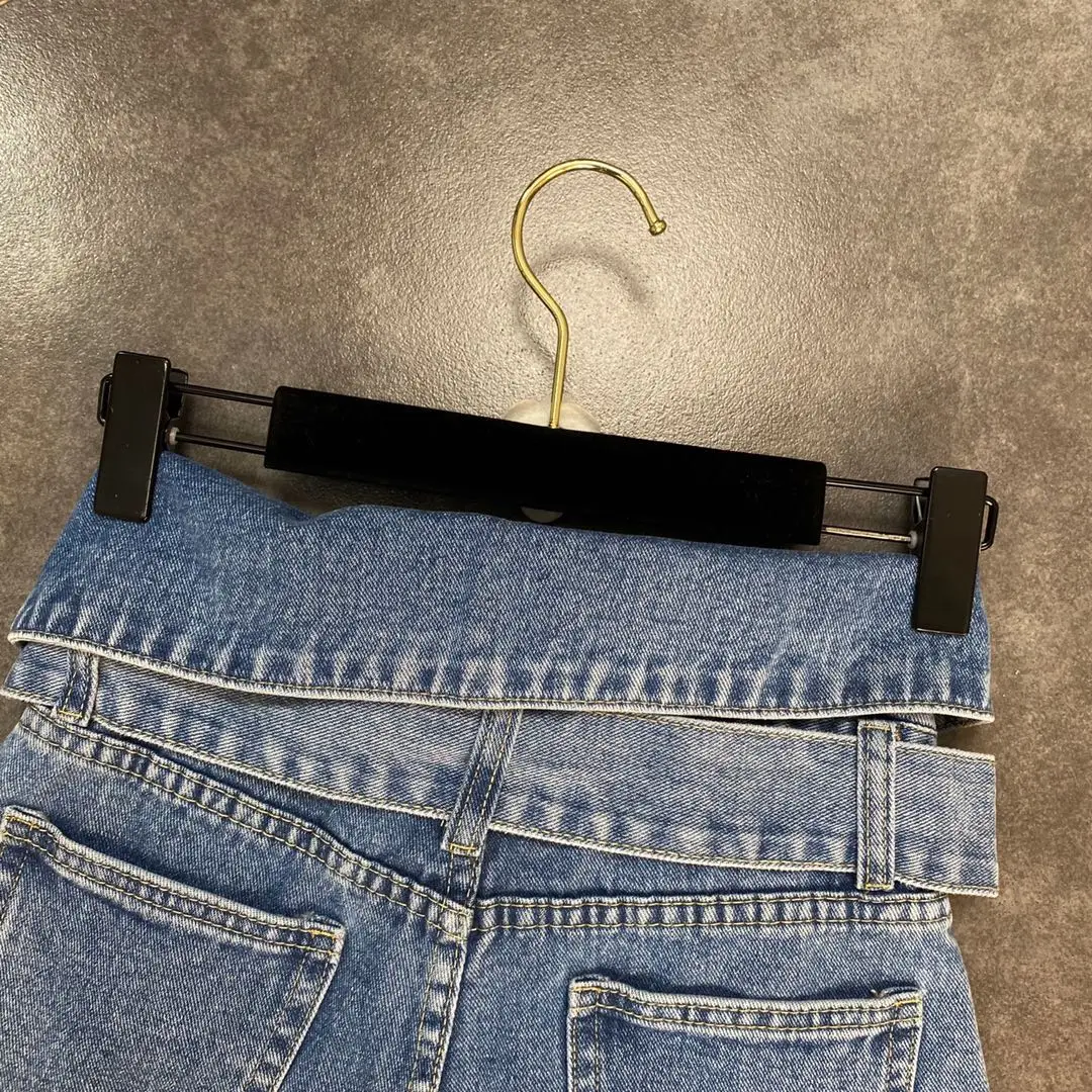 

ZCSMLL 2021 summer cuffed belt decoration exposed pockets ins European American street shots high-waisted denim women shorts