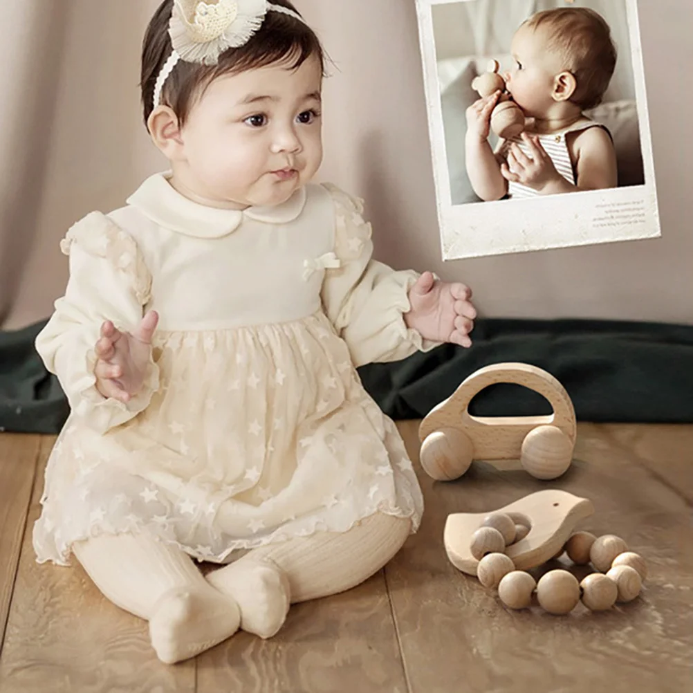 

6pcs/Set Baby Wood Teether Toys Baby Hand Grip Toys Baby Early Educational Plaything Shower Party Favors With Bag