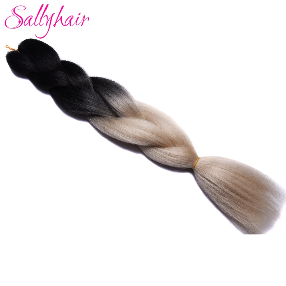 Sallyhair, 24 дюйма, Омбре, плетение волос, 2 тона, черный, винно-красный цвет, огромные косички, высокотемпературное волокно, синтетические волосы для наращивания - Цвет: #1