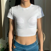 summer basic cotton t shirt 2021 women o neck short sleeve slim fit crop top casual black white tee streetwear clothes