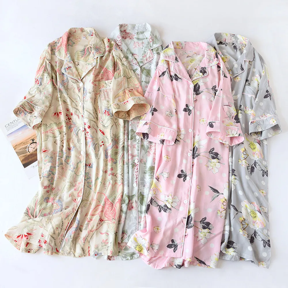 

Fdfklak Print Cotton Nightshirts Short Sleeve Nightgowns Sleepwear Summer New Loose Sleepshirts Fresh Women Night Dress
