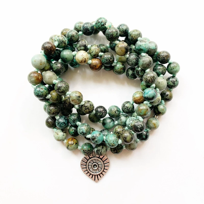 Натуральный Африканский Бирюзовый Камень Четки Будда декор ожерелье мала 108