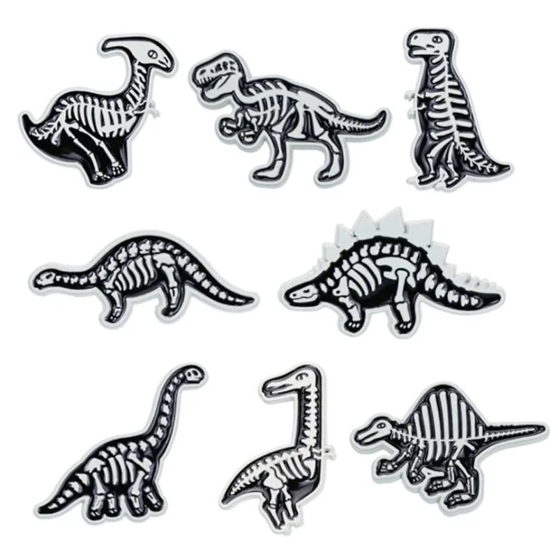 

Creative Dinosaur Fossil Brooch Skull Skeleton Zinc Alloy Animals Collar Pins Jeans Brooches Men Women Enamel Pin Dinosaurs