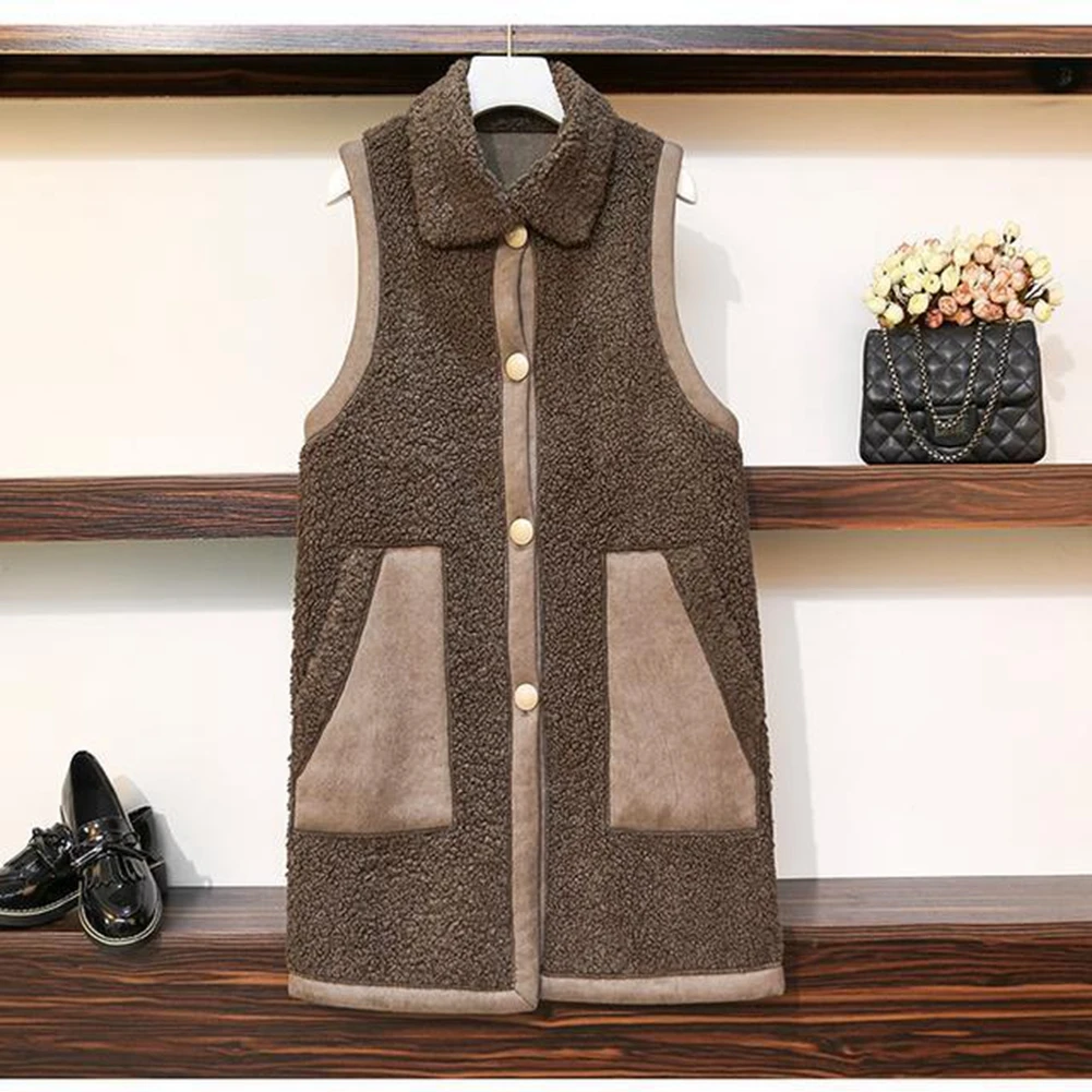 

Oversize Women Lambswool Plus Vest Coat 2021 Autumn Winter Sleeveless Jacket Long Waistcoat Fashion Female Outerwear Clothes