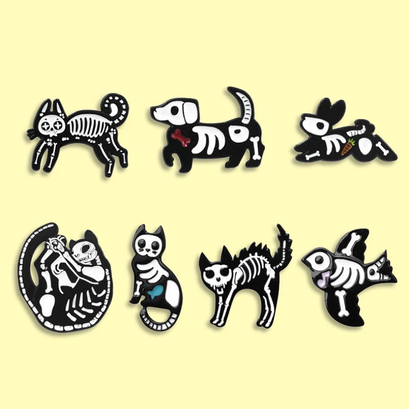 

Animal Skeleton Enamel Pins Cat Dog Bird Badge Brooch Denim Clothes Backpack Fashion Animal Jewelry Gift For Friends