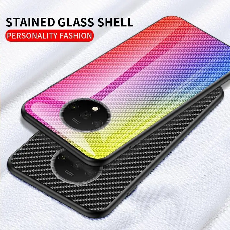 case for oneplus 7pro 6t fashion tempered glass gradient protective cover for one plus 7 5t soft silicon schockproof phone cover free global shipping