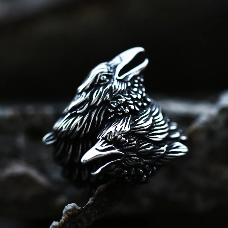 

Vintage Nordic Grim Reaper Ring Viking Crow Stainless Steel Casting Men's Jewelry Fashion Personality Accessories Wholesale