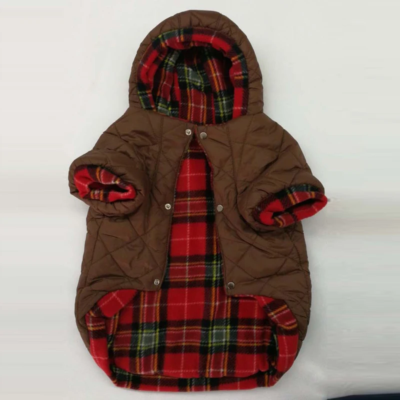 Для домашних любимцев собак Зимний одежда теплая куртка с капюшоном одежда с обеих сторон для маленьких больших собак плотный двухслойный флис пальто Французский бульдог