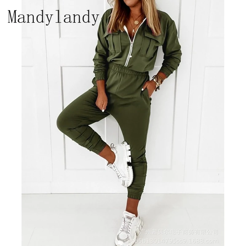 Комбинезоны Mandylandy с длинным рукавом Осенние однотонные комбинезоны отложным