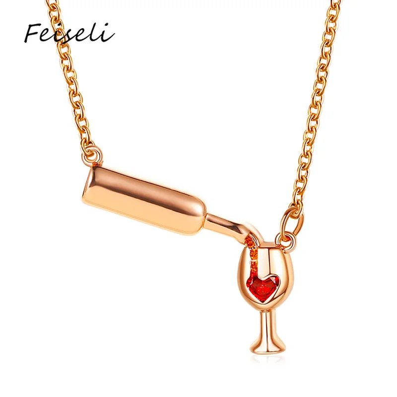 Feiseli креативный дизайн ожерелье с подвеской в виде бутылки вина для женщин