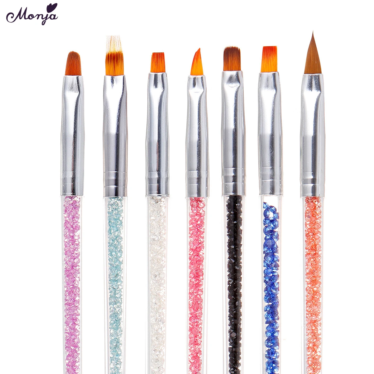 Monja 7Pcs/Set Rhinestone Handle Nail Art Brush Kit Acrylic UV GEL Extension Builder Painting Pattern DIY Design Drawing Pen | Красота и