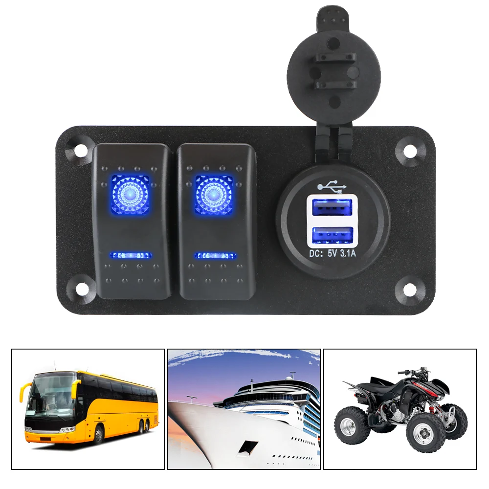 

Универсальный переключатель розетки для автомобиля, морского корабля, автомобильное зарядное устройство с двумя USB-портами, контрольная сх...